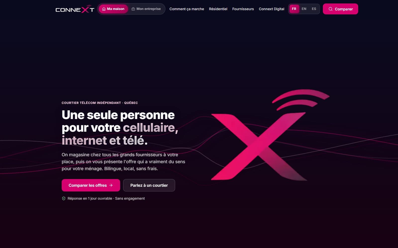 Page d’accueil du site de Connext Communications