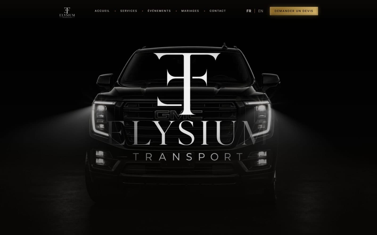 Page d’accueil du site de Elysium Transport