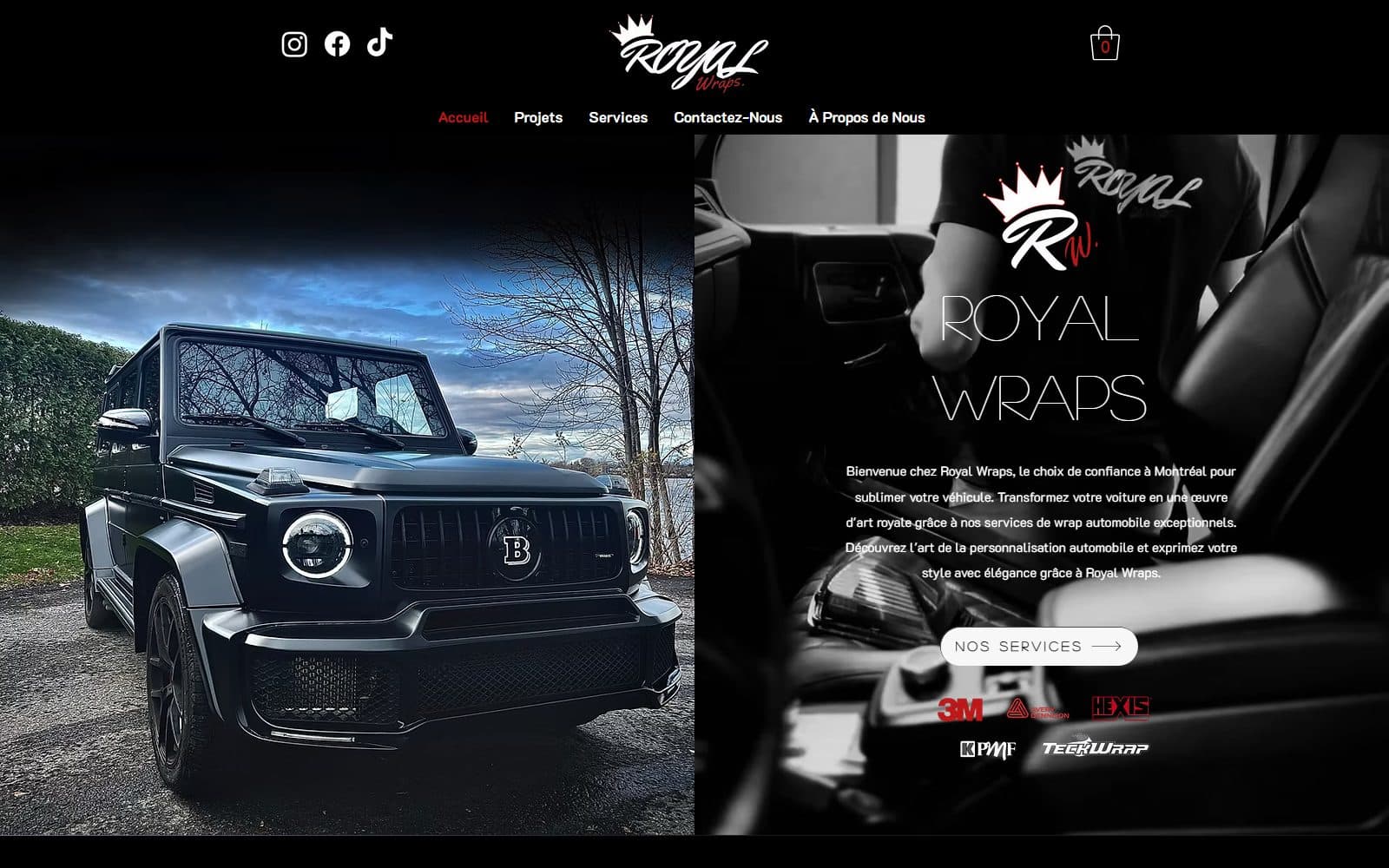 Page d’accueil du site de Royal Wraps